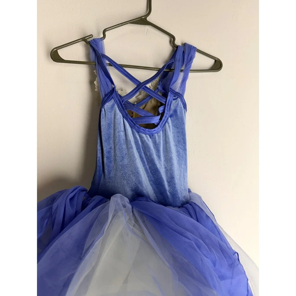 Weissman Blue Velvet Floral Lace Tutu Dance Costume Leotard Kids MC Performance